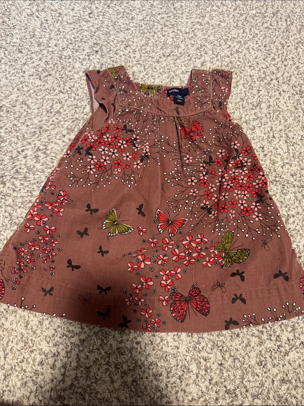 GAP Brown Floral & Butterfly Dress with Pink and Green Accents